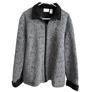 Alfred Dunner Womens 18W Zip Jacket Feminine Embroidery Casual Quilted Outdoors